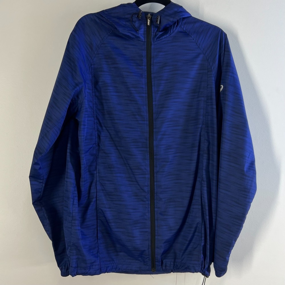 Asics Men's Blue Packable Rain Travel Hiking Windbreaker Jacket Small